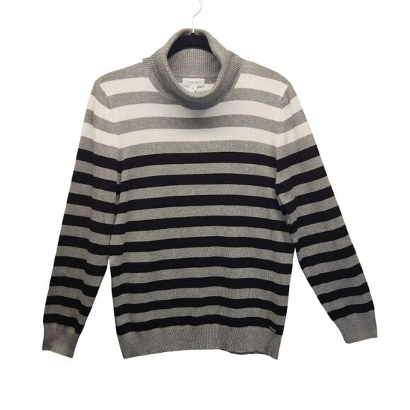 Calvin Klein Women's Cowl Neck Sweater Striped Soft Fine Knit Large - Picture 1 of 7